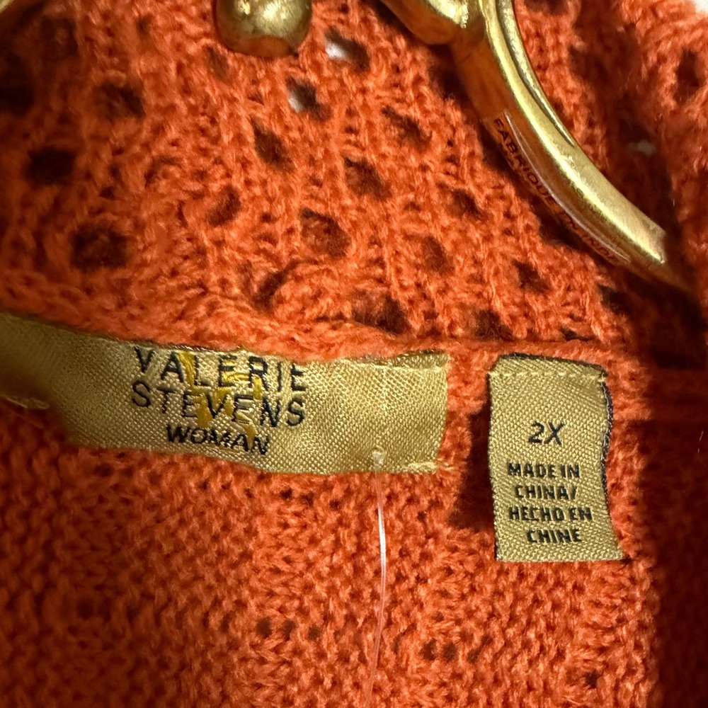 Valerie Stevens‎ Woman Orange Rust Open Front Knit Cardigan Sweater 2X - Picture 3 of 4